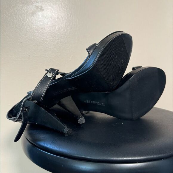 SALE! Black Harley-Davidson High Heeled Leather Sandals Size 8 EUC - Picture 5 of 7